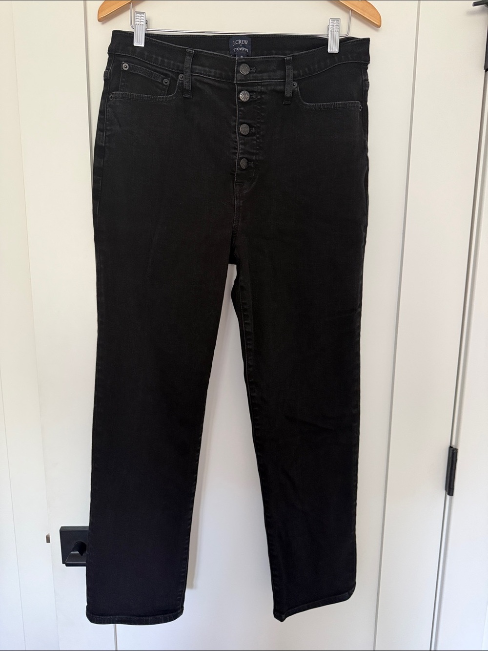 J. Crew Black High-Rise Button-Fly Slim Straight Jeans